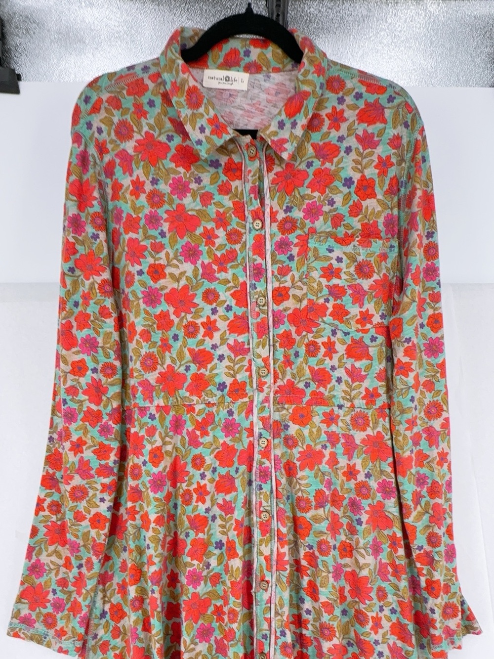 Natural Life Boho Floral Maxi Shirt Dress 100% Cotton Western Neon size L nwot - Picture 4 of 11
